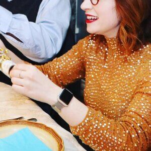 Vintage Cashmere Silk Sequin Top in Golden Yellow